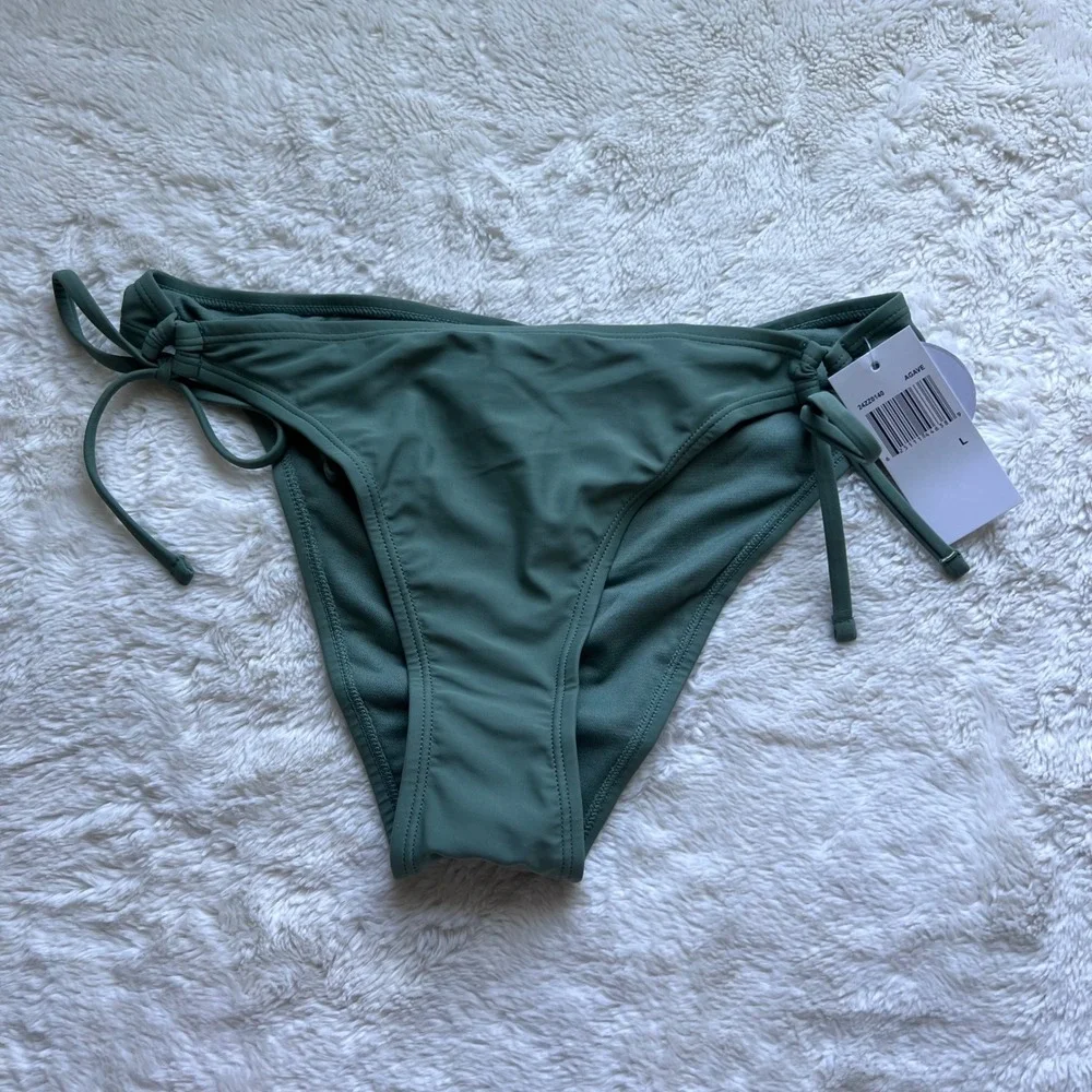 Hot Water Agave Green Side Tie Ruched Back Bikini Bottoms Large 24ZZ0140 New